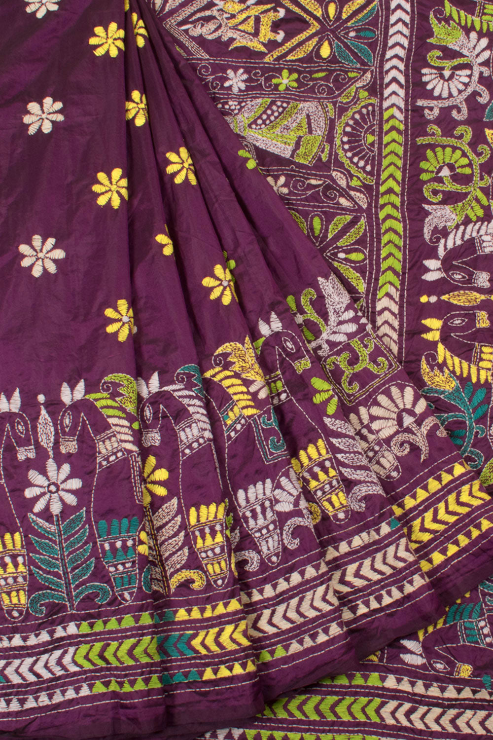 NAKSH: Hand Kantha embroidered Silk saree - SIMPLY KITSCH