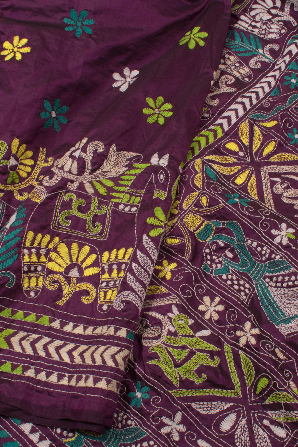 NAKSH: Hand Kantha embroidered Silk saree - SIMPLY KITSCH