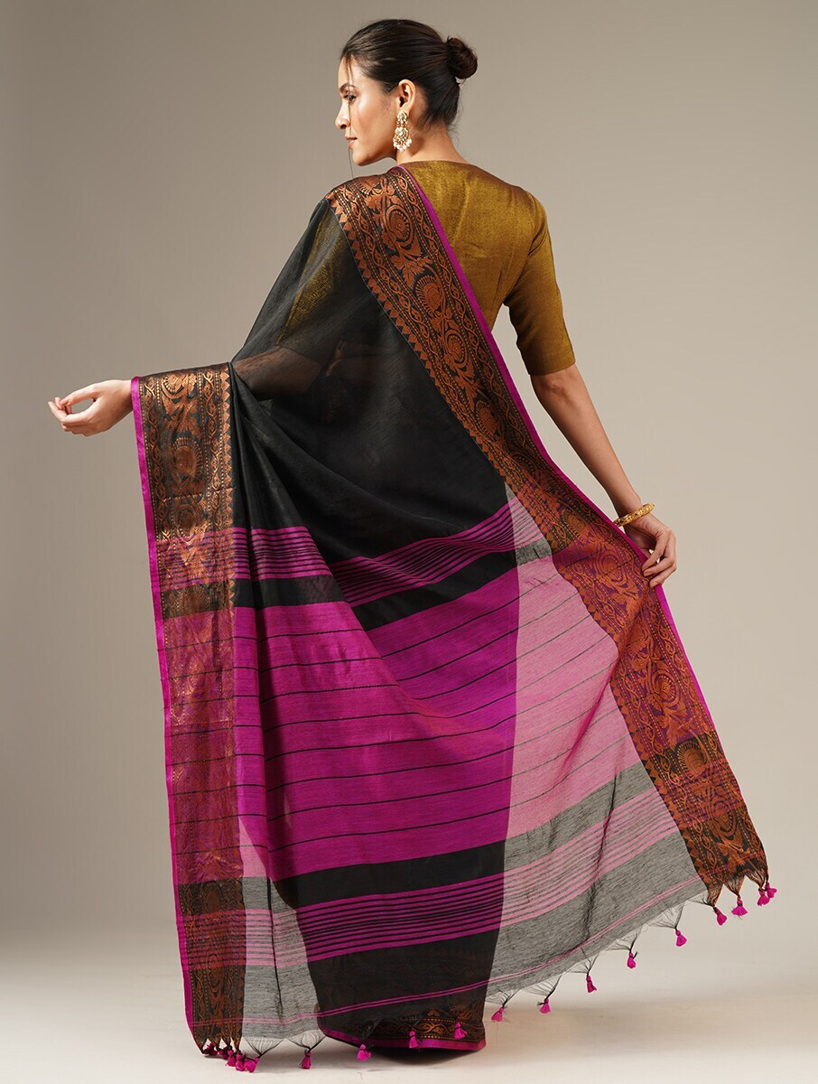 UTSAV: Handloom cotton silk saree with woven zari border design - SIMPLY KITSCH