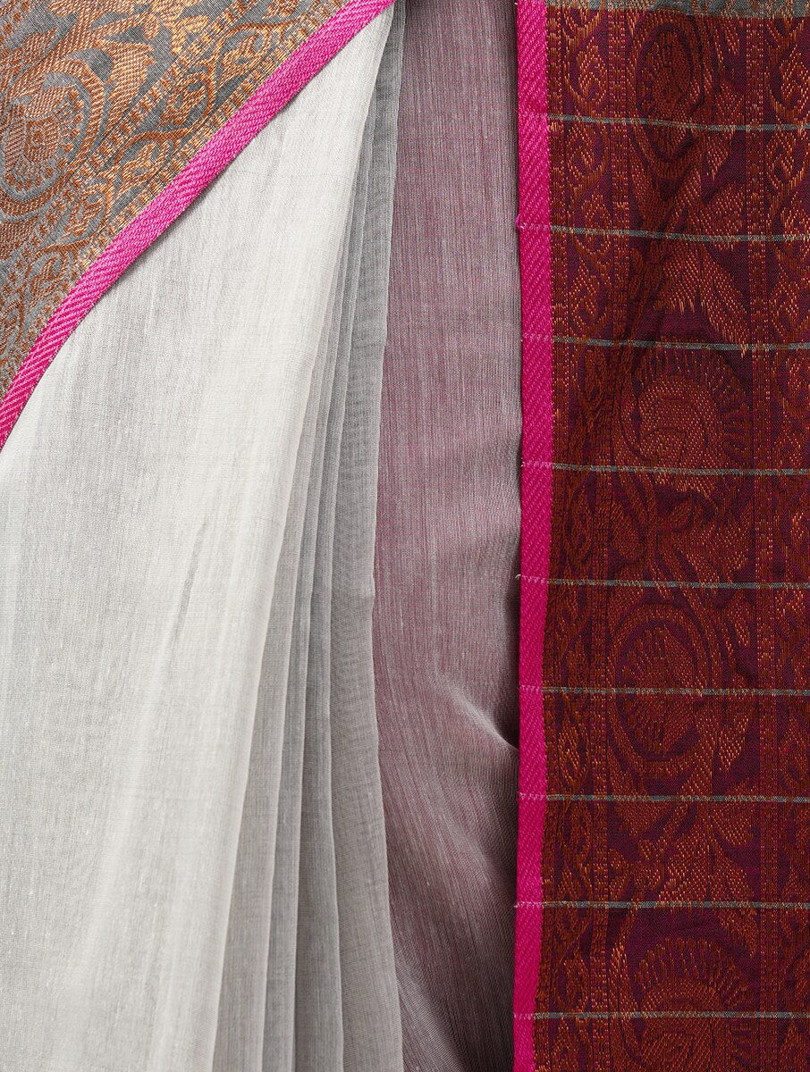 RASM: Handloom cotton silk saree with woven zari border design - SIMPLY KITSCH