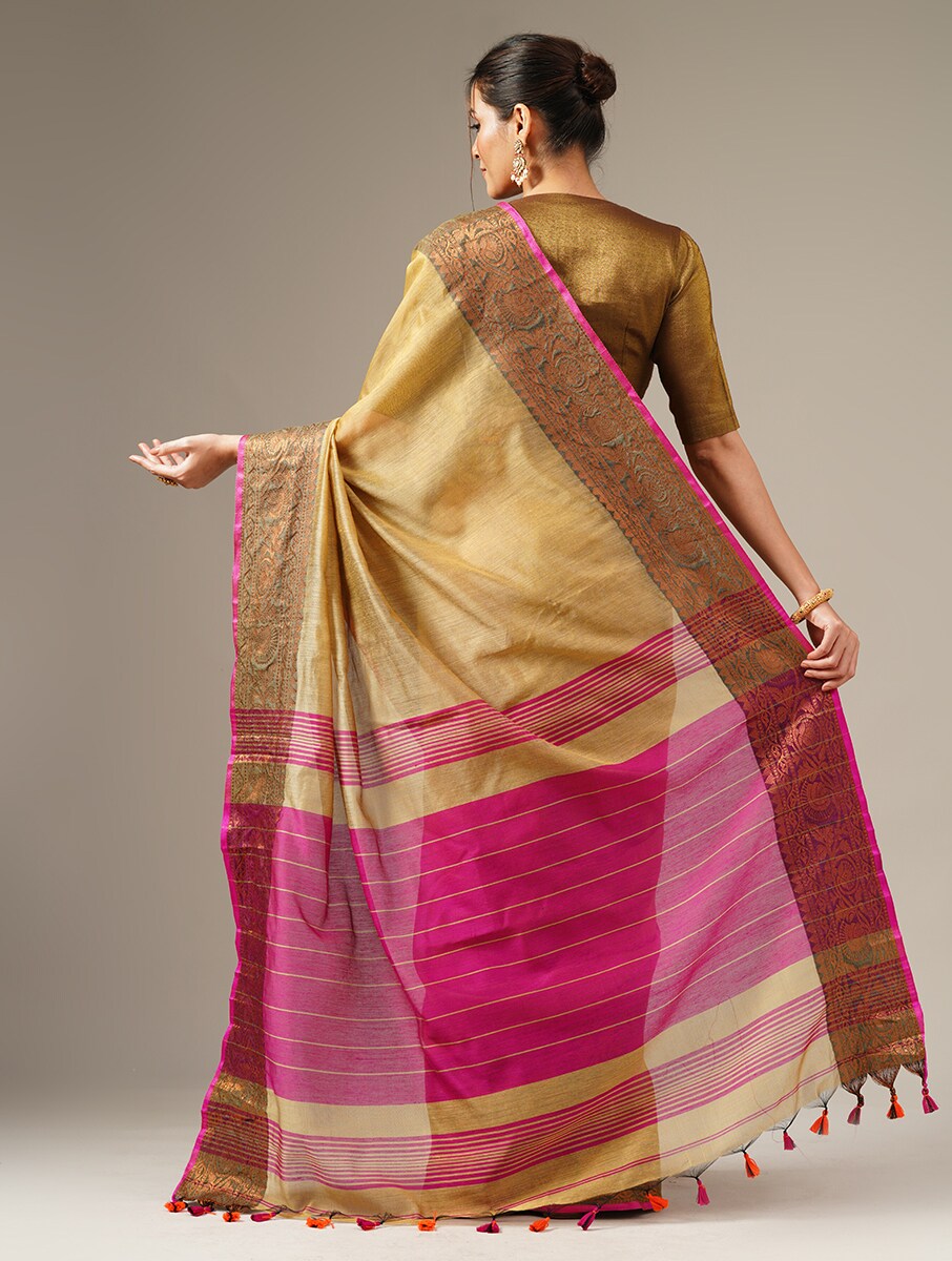 JASHN: Handloom cotton silk saree with woven zari border - SIMPLY KITSCH