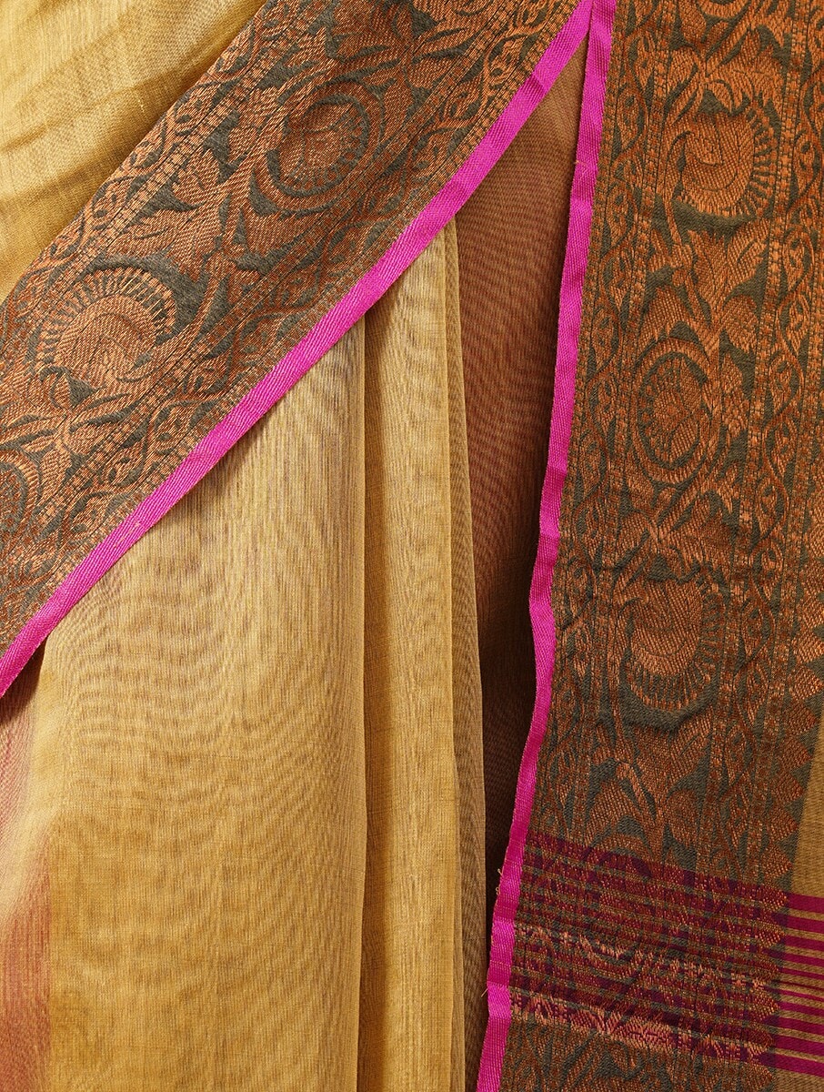 JASHN: Handloom cotton silk saree with woven zari border - SIMPLY KITSCH