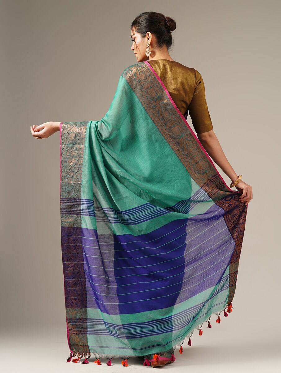 PARV: Handloom cotton silk saree with woven zari border design - SIMPLY KITSCH