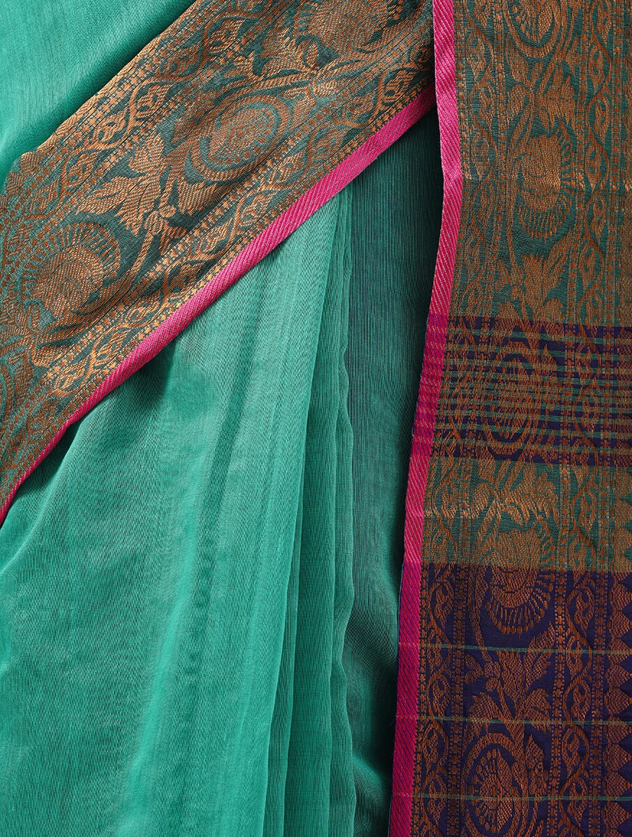 PARV: Handloom cotton silk saree with woven zari border design - SIMPLY KITSCH