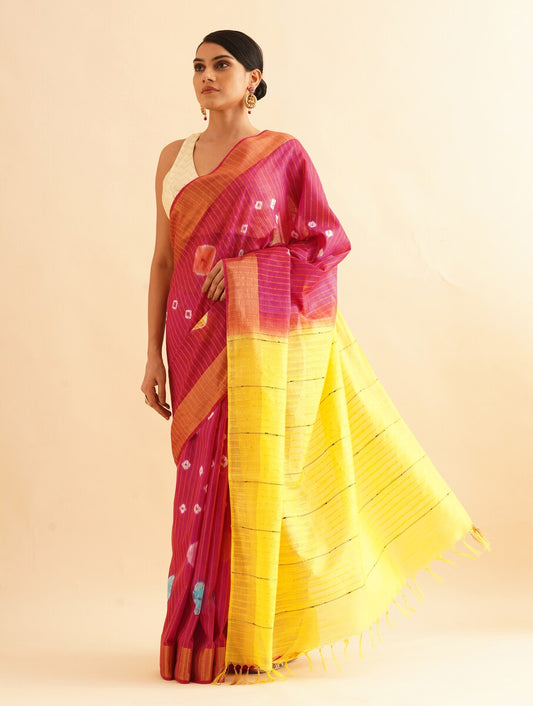 UTSAV: Cotton silk bandhej saree with sequin details - SIMPLY KITSCH