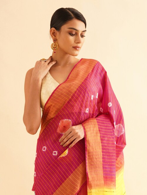 UTSAV: Cotton silk bandhej saree with sequin details - SIMPLY KITSCH