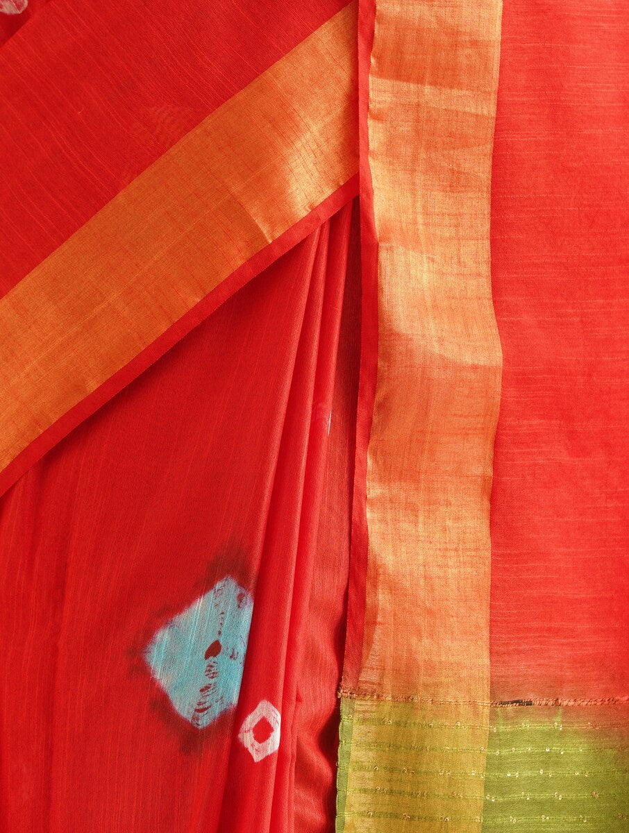 SINDOORI: Cotton silk bandhej saree with sequin details - SIMPLY KITSCH