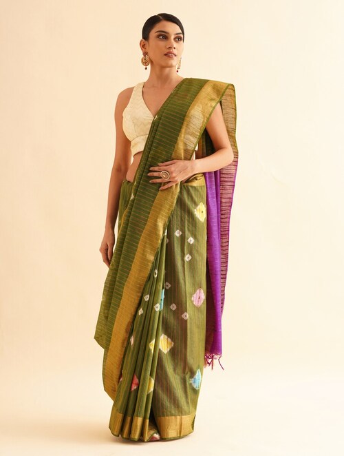 HARIT: Cotton silk bandhej saree with sequin details - SIMPLY KITSCH