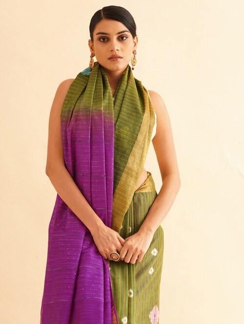 HARIT: Cotton silk bandhej saree with sequin details - SIMPLY KITSCH