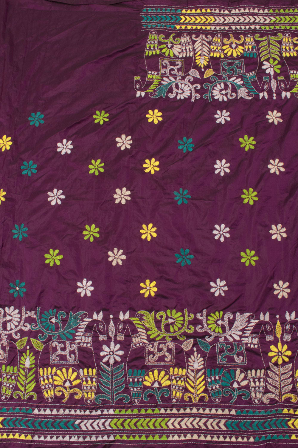 NAKSH: Hand Kantha embroidered Silk saree - SIMPLY KITSCH