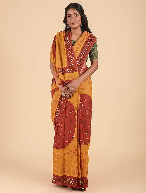 NAKSHI: Cotton batik saree with hand kantha embroidery - SIMPLY KITSCH