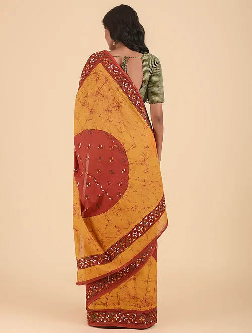 NAKSHI: Cotton batik saree with hand kantha embroidery - SIMPLY KITSCH