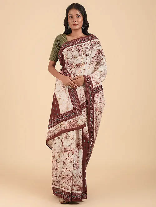 KATTHIYE NAKSH: Cotton batik saree with hand kantha embroidery - SIMPLY KITSCH