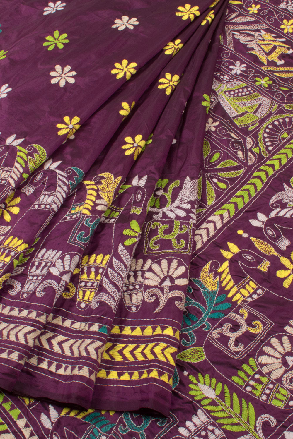 NAKSH: Hand Kantha embroidered Silk saree - SIMPLY KITSCH