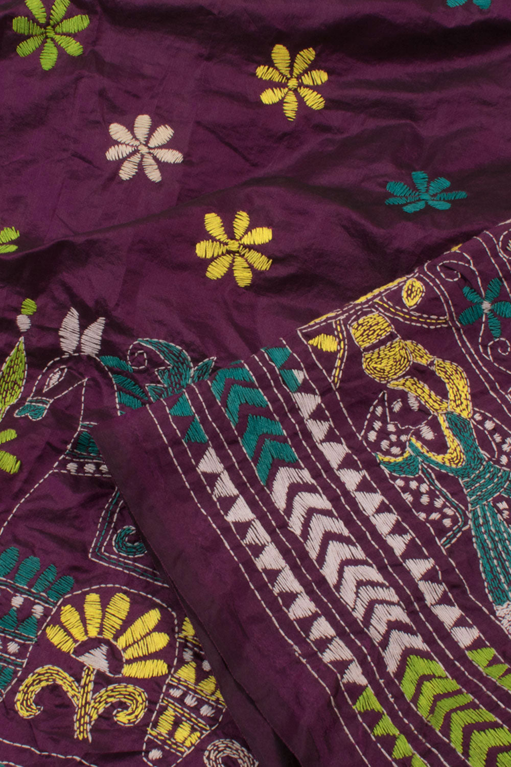 NAKSH: Hand Kantha embroidered Silk saree - SIMPLY KITSCH