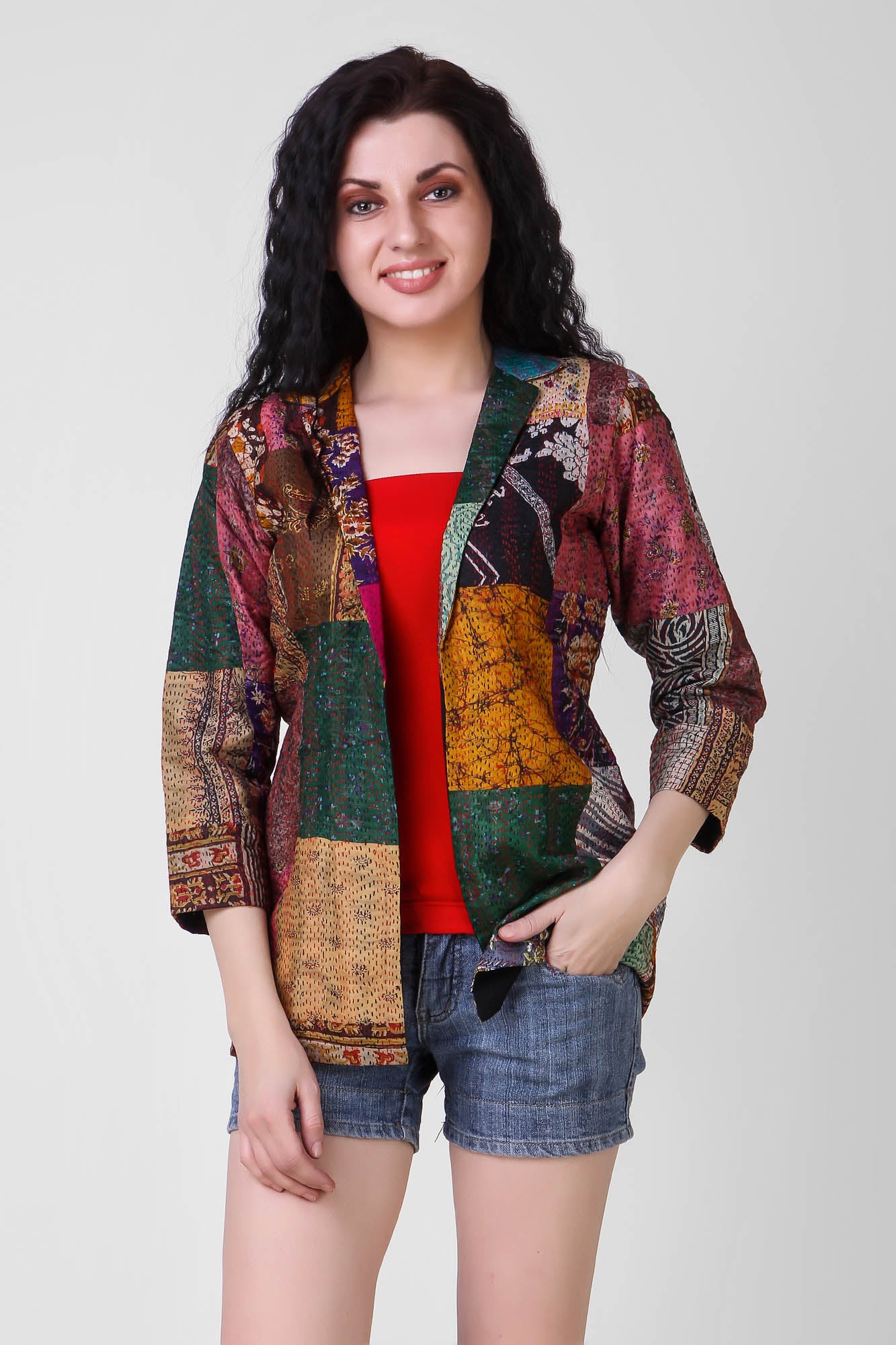 RANGEEN: Vintage silk kantha embroidered coat - SIMPLY KITSCH