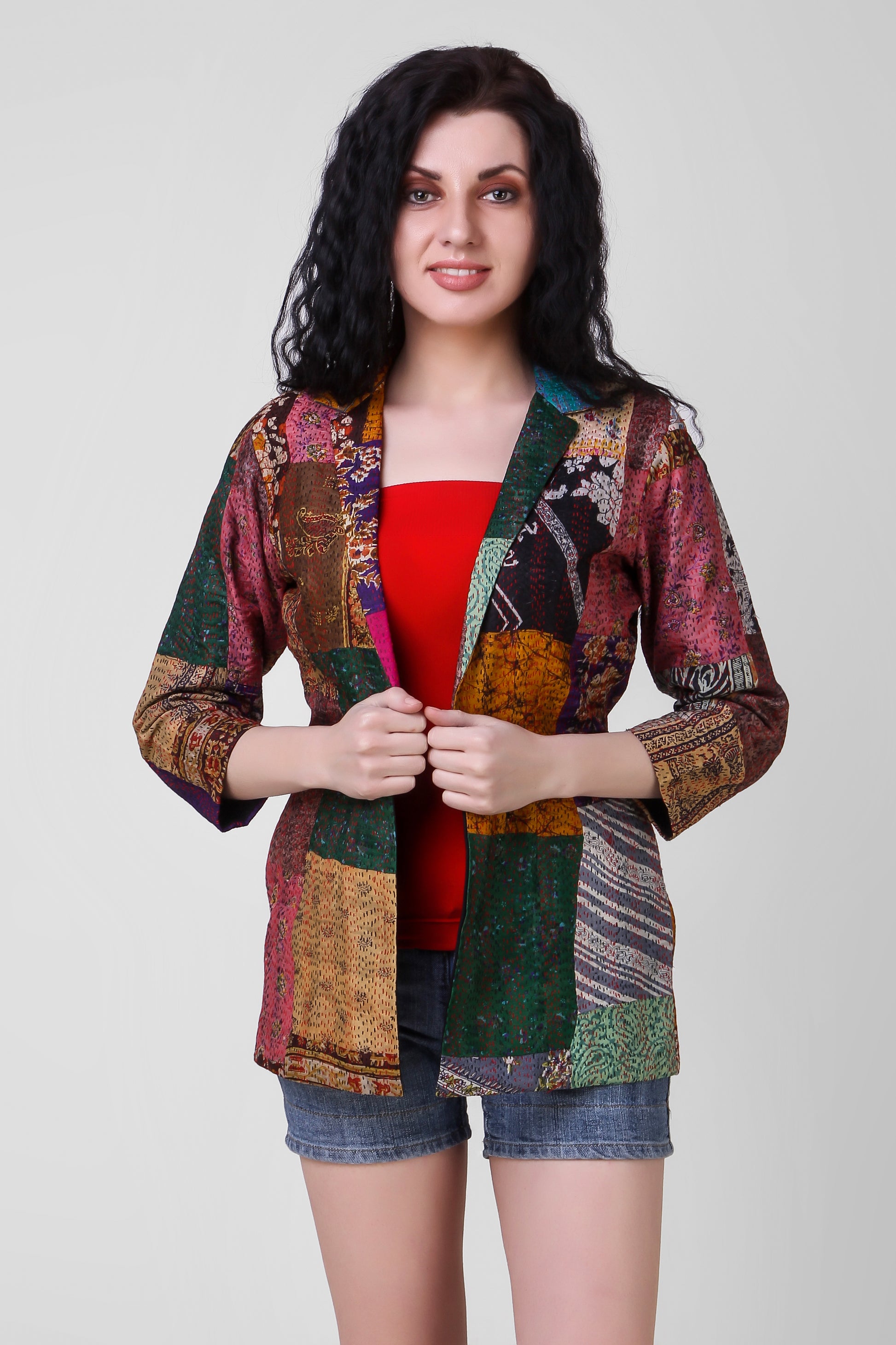RANGEEN: Vintage silk kantha embroidered coat - SIMPLY KITSCH