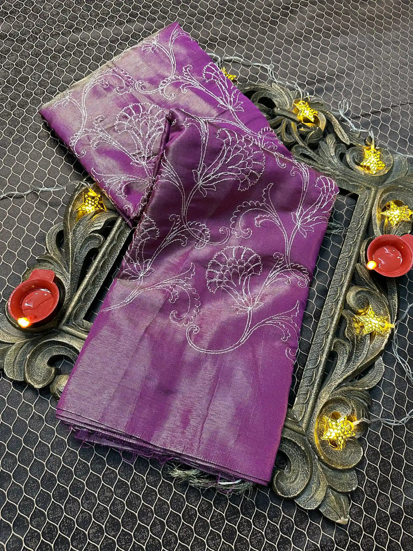 Karigari: Handloom Banarasi Embroidered Silk Tissue Saree - SIMPLY KITSCH