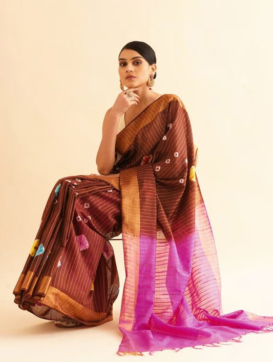 JASHN: Cotton silk bandhej saree with sequin details - SIMPLY KITSCH