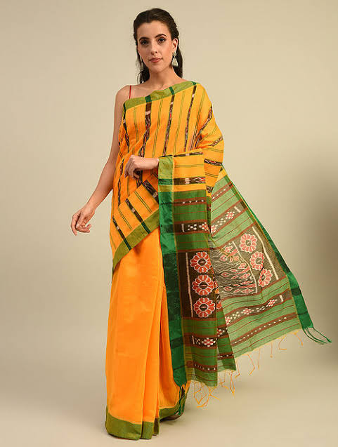 DHAANI: Handloom cotton Sambhalpuri silk Ikat saree - SIMPLY KITSCH