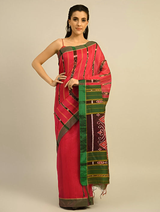 DHAANI: Handloom cotton silk Sambhalpuri Ikat saree