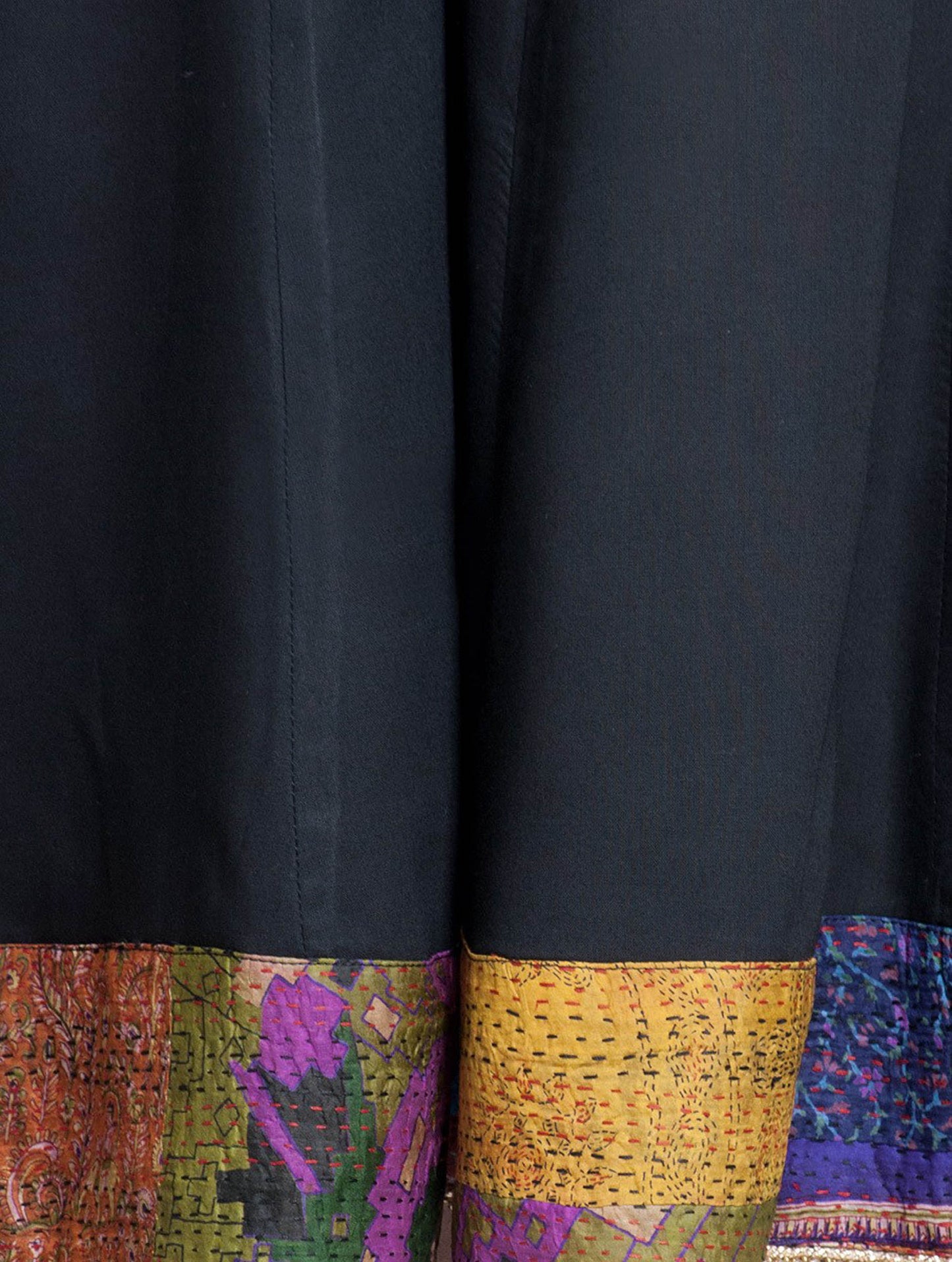 PAAJEB: Black cotton silk kali palazzo with silk kantha border - SIMPLY KITSCH